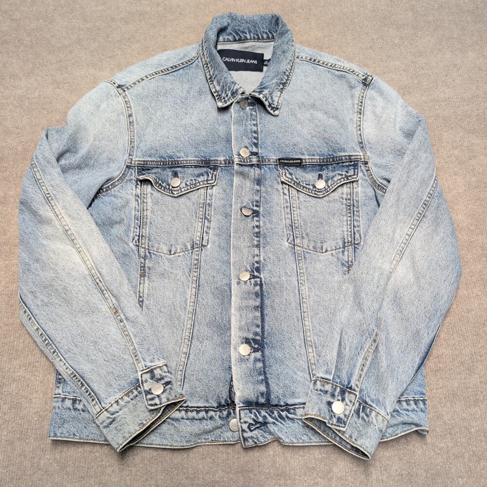 Calvin Klein Jean Men's Denim Trucker Jacket Medium Light Blue Wash Size L
